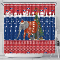 Laos Christmas Shower Curtain with Festive Elephant Design and Holiday Village Pattern - Wonder Print Shop