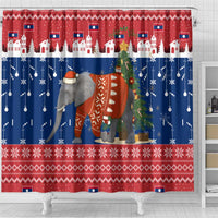 Laos Christmas Shower Curtain with Festive Elephant Design and Holiday Village Pattern - Wonder Print Shop