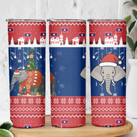 Laos Christmas Skinny Tumbler with Festive Elephant Design and Holiday Village Pattern - Wonder Print Shop