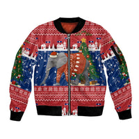 Laos Christmas Sleeve Zip Bomber Jacket with Festive Elephant Design and Holiday Village Pattern - Wonder Print Shop