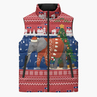 Laos Christmas Sleeveless Puffer Jacket with Festive Elephant Design and Holiday Village Pattern - Wonder Print Shop