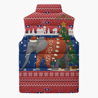 Laos Christmas Sleeveless Puffer Jacket with Festive Elephant Design and Holiday Village Pattern - Wonder Print Shop