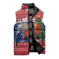 Laos Christmas Sleeveless Puffer Jacket with Festive Elephant Design and Holiday Village Pattern - Wonder Print Shop