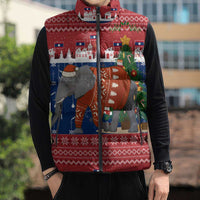 Laos Christmas Sleeveless Puffer Jacket with Festive Elephant Design and Holiday Village Pattern - Wonder Print Shop