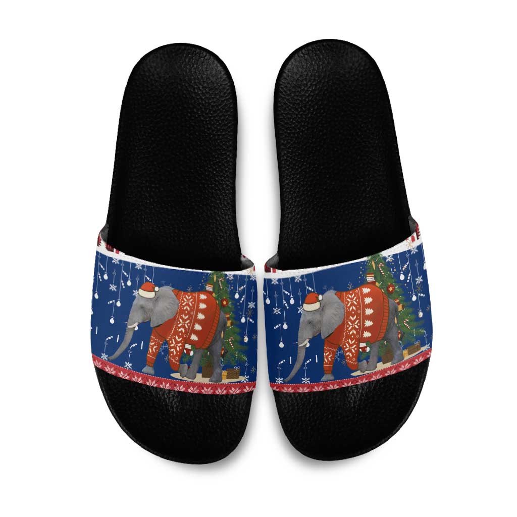 Laos Christmas Slide Sandals with Festive Elephant Design and Holiday Village Pattern - Wonder Print Shop