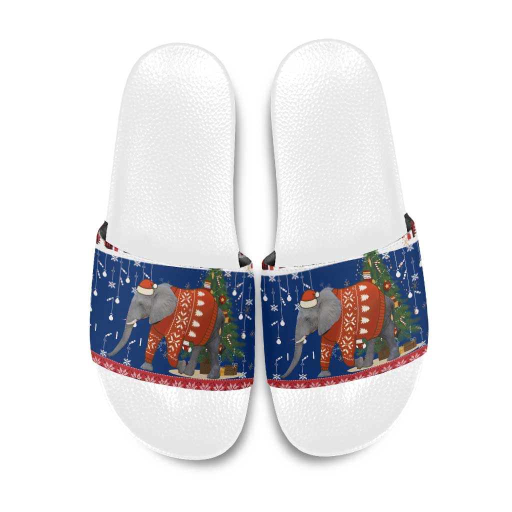 Laos Christmas Slide Sandals with Festive Elephant Design and Holiday Village Pattern - Wonder Print Shop
