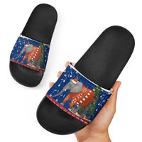 Laos Christmas Slide Sandals with Festive Elephant Design and Holiday Village Pattern - Wonder Print Shop