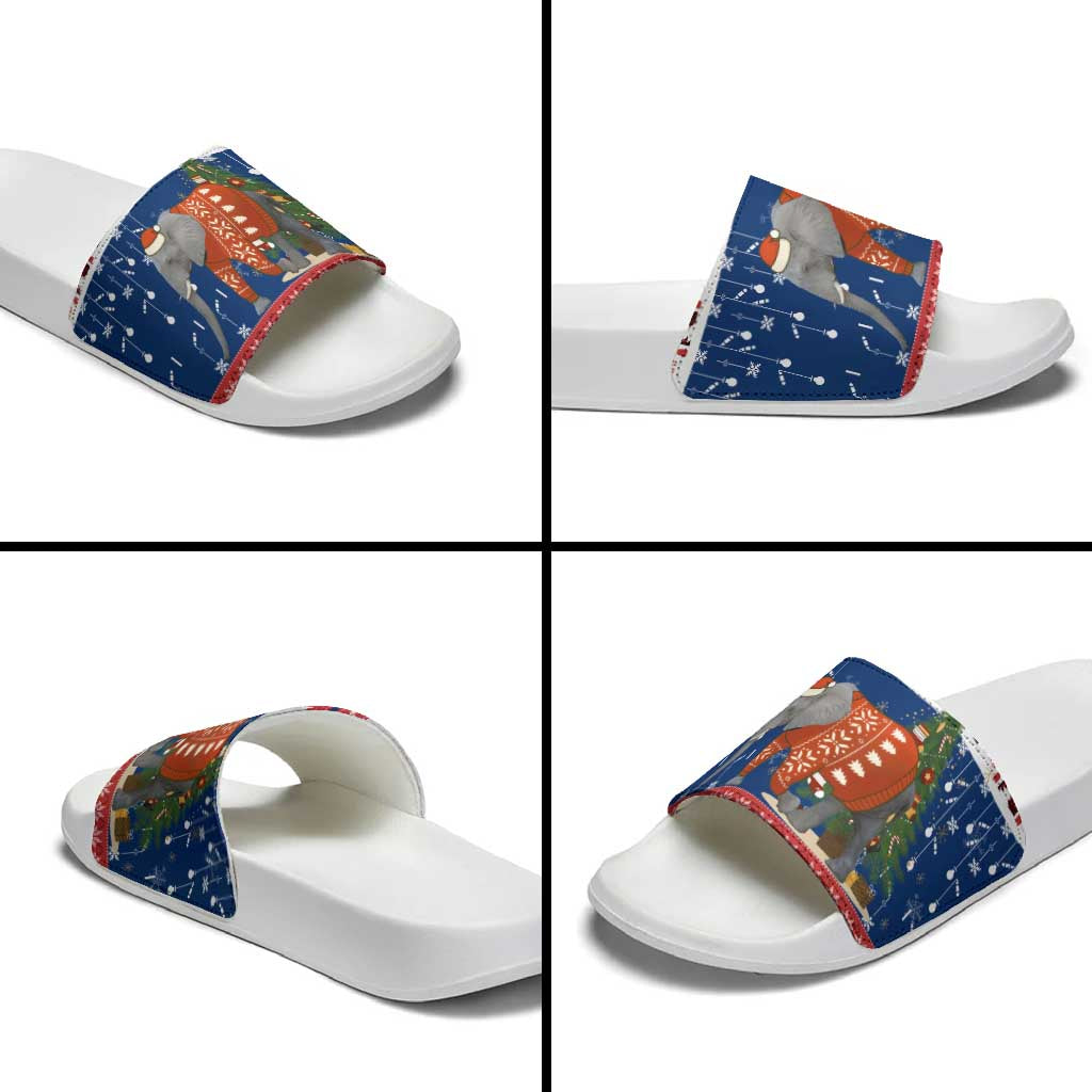 Laos Christmas Slide Sandals with Festive Elephant Design and Holiday Village Pattern - Wonder Print Shop
