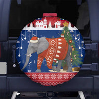 Laos Christmas Spare Tire Cover with Festive Elephant Design and Holiday Village Pattern - Wonder Print Shop