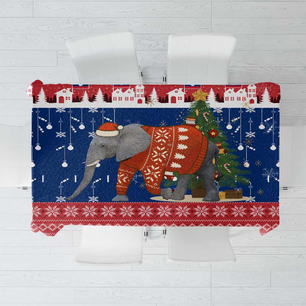 Laos Christmas Tablecloth with Festive Elephant Design and Holiday Village Pattern - Wonder Print Shop