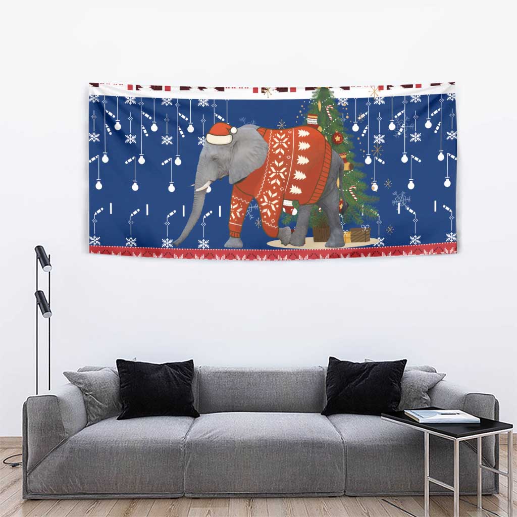 Laos Christmas Tapestry with Festive Elephant Design and Holiday Village Pattern - Wonder Print Shop