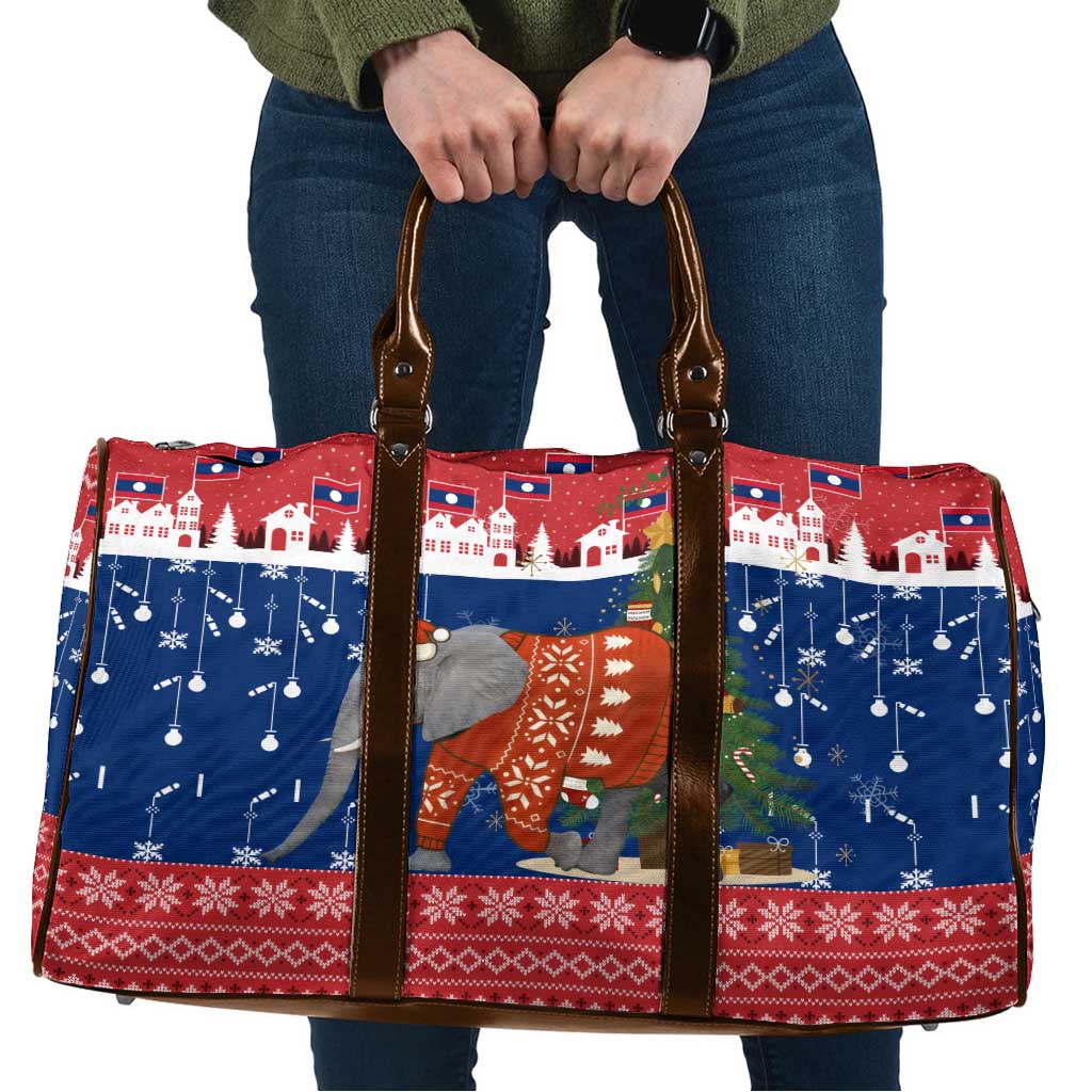 Laos Christmas Travel Bag with Festive Elephant Design and Holiday Village Pattern - Wonder Print Shop