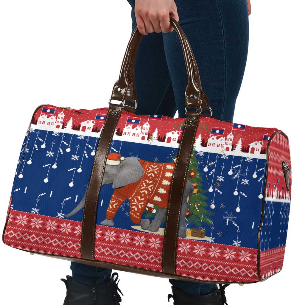 Laos Christmas Travel Bag with Festive Elephant Design and Holiday Village Pattern - Wonder Print Shop
