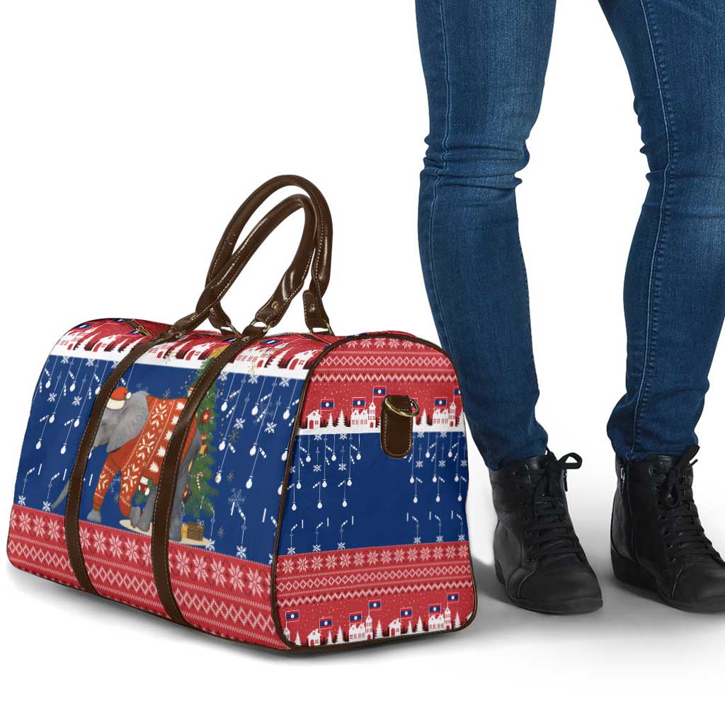 Laos Christmas Travel Bag with Festive Elephant Design and Holiday Village Pattern - Wonder Print Shop