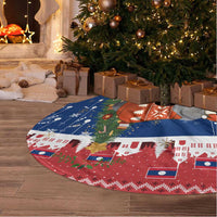 Laos Christmas Tree Skirt with Festive Elephant Design and Holiday Village Pattern - Wonder Print Shop