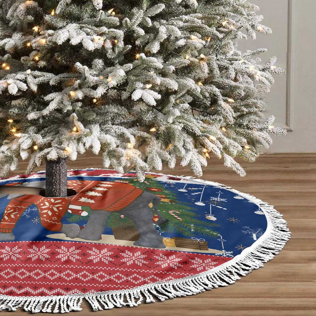 Laos Christmas Tree Skirt with Festive Elephant Design and Holiday Village Pattern - Wonder Print Shop
