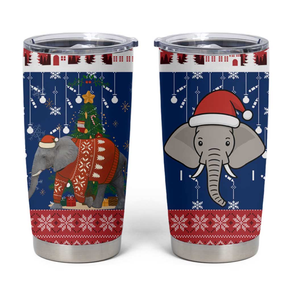 Laos Christmas Tumbler Cup with Festive Elephant Design and Holiday Village Pattern - Wonder Print Shop