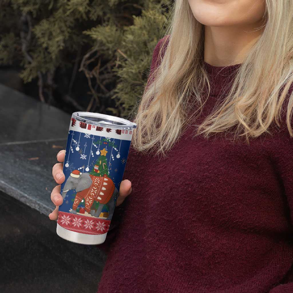 Laos Christmas Tumbler Cup with Festive Elephant Design and Holiday Village Pattern - Wonder Print Shop
