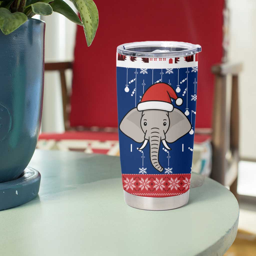 Laos Christmas Tumbler Cup with Festive Elephant Design and Holiday Village Pattern - Wonder Print Shop
