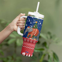 Laos Christmas Tumbler With Handle with Festive Elephant Design and Holiday Village Pattern - Wonder Print Shop