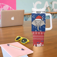 Laos Christmas Tumbler With Handle with Festive Elephant Design and Holiday Village Pattern - Wonder Print Shop