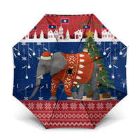 Laos Christmas Umbrella with Festive Elephant Design and Holiday Village Pattern - Wonder Print Shop