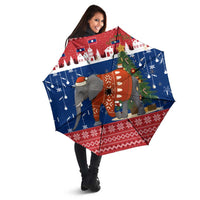 Laos Christmas Umbrella with Festive Elephant Design and Holiday Village Pattern - Wonder Print Shop