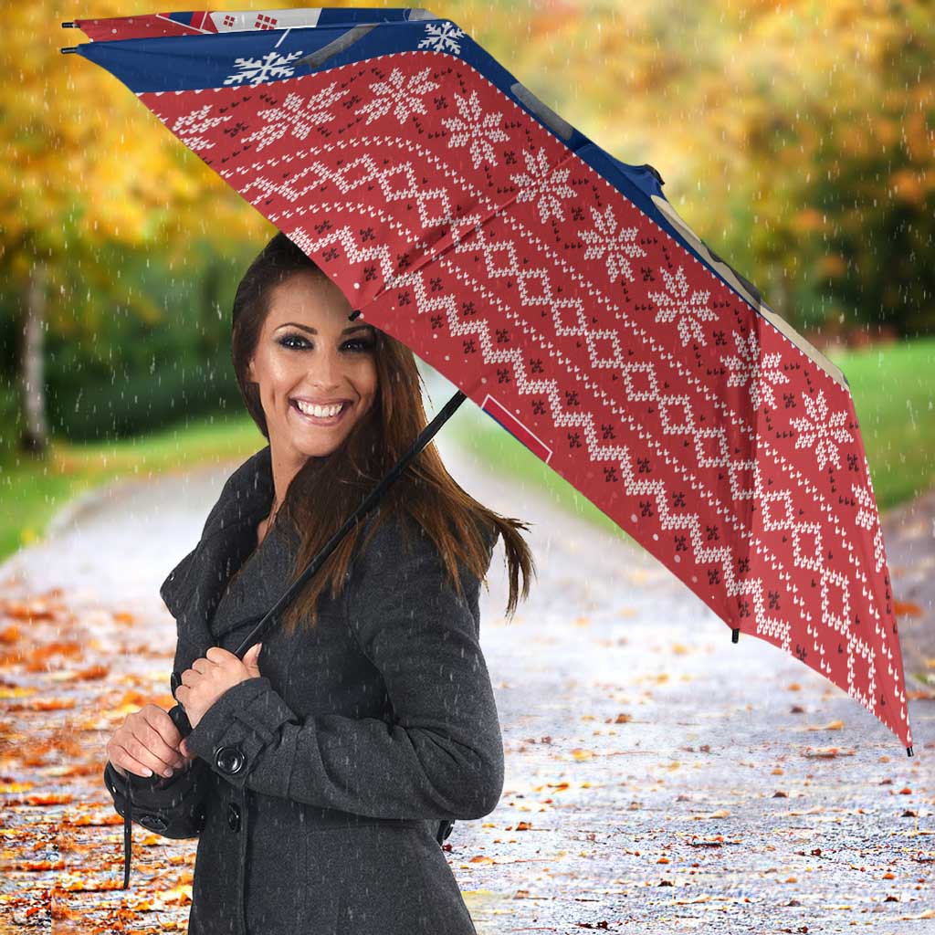 Laos Christmas Umbrella with Festive Elephant Design and Holiday Village Pattern - Wonder Print Shop