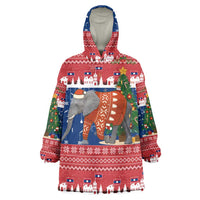 Laos Christmas Wearable Blanket Hoodie with Festive Elephant Design and Holiday Village Pattern - Wonder Print Shop