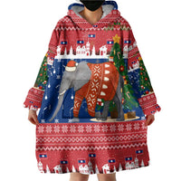 Laos Christmas Wearable Blanket Hoodie with Festive Elephant Design and Holiday Village Pattern - Wonder Print Shop