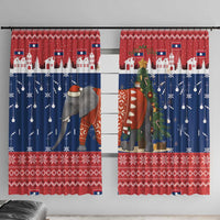 Laos Christmas Window Curtain with Festive Elephant Design and Holiday Village Pattern - Wonder Print Shop