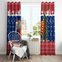 Laos Christmas Window Curtain with Festive Elephant Design and Holiday Village Pattern - Wonder Print Shop