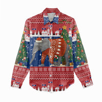 Laos Christmas Women Casual Shirt with Festive Elephant Design and Holiday Village Pattern - Wonder Print Shop