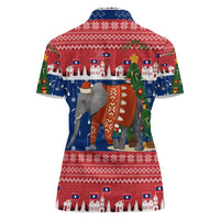 Laos Christmas Women Polo Shirt with Festive Elephant Design and Holiday Village Pattern - Wonder Print Shop