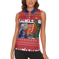 Laos Christmas Women Sleeveless Polo Shirt with Festive Elephant Design and Holiday Village Pattern - Wonder Print Shop