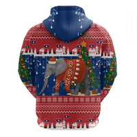 Laos Christmas Zip Hoodie with Festive Elephant Design and Holiday Village Pattern - Wonder Print Shop