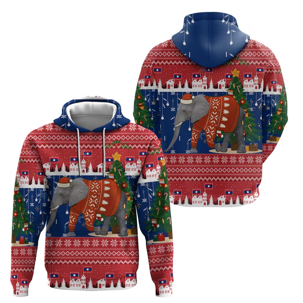 Laos Christmas Zip Hoodie with Festive Elephant Design and Holiday Village Pattern - Wonder Print Shop