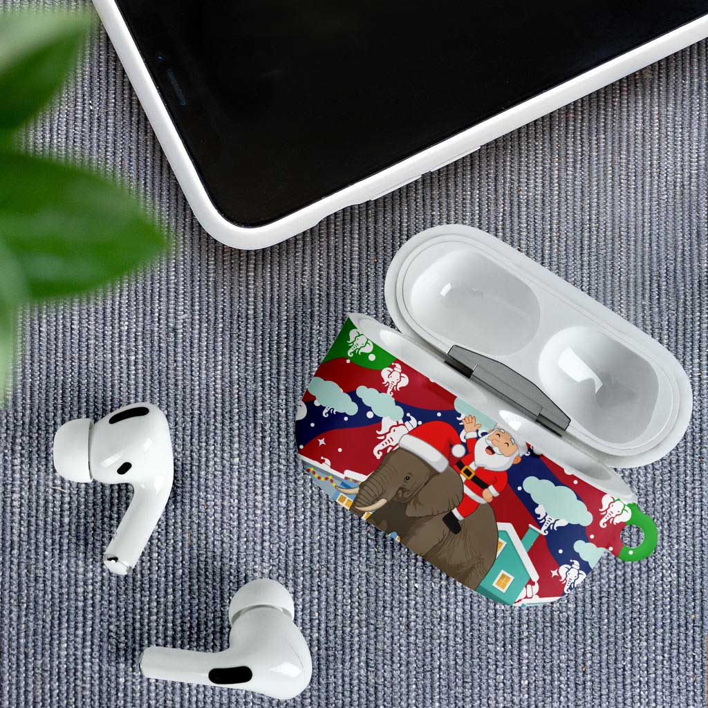 Laos Christmas AirPods Case with Santa Riding Elephant and Festive Flag Pattern - Wonder Print Shop