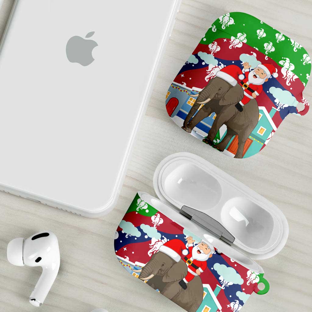 Laos Christmas AirPods Case with Santa Riding Elephant and Festive Flag Pattern - Wonder Print Shop