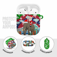 Laos Christmas AirPods Case with Santa Riding Elephant and Festive Flag Pattern - Wonder Print Shop