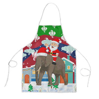 Laos Christmas Apron with Santa Riding Elephant and Festive Flag Pattern - Wonder Print Shop