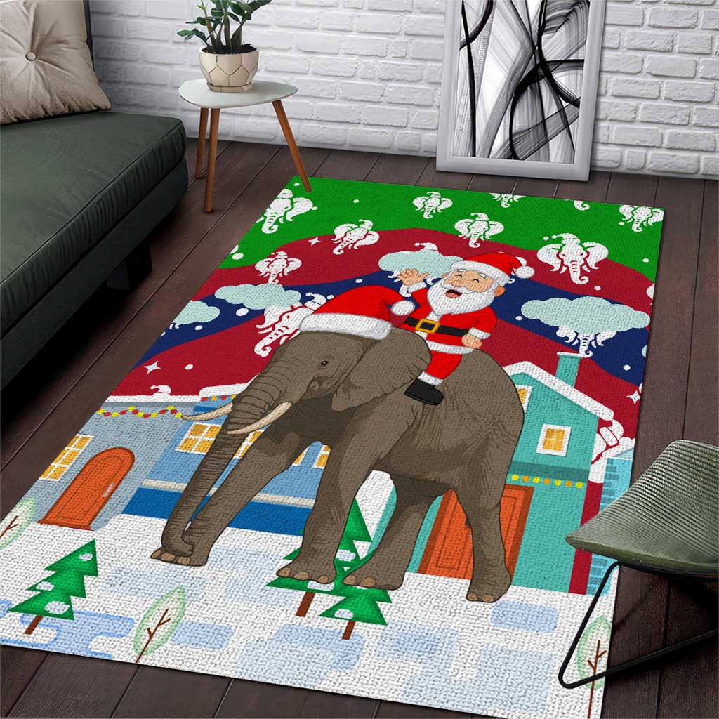 Laos Christmas Area Rug with Santa Riding Elephant and Festive Flag Pattern - Wonder Print Shop