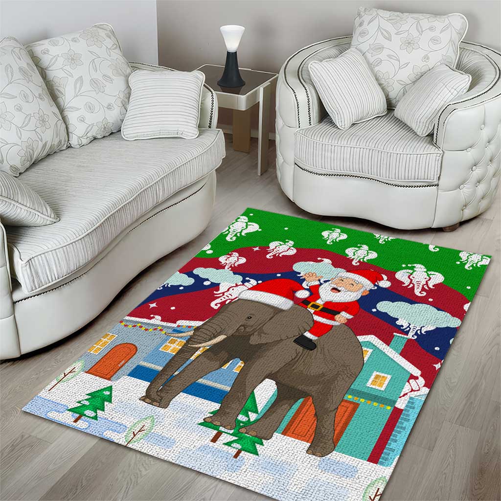 Laos Christmas Area Rug with Santa Riding Elephant and Festive Flag Pattern - Wonder Print Shop