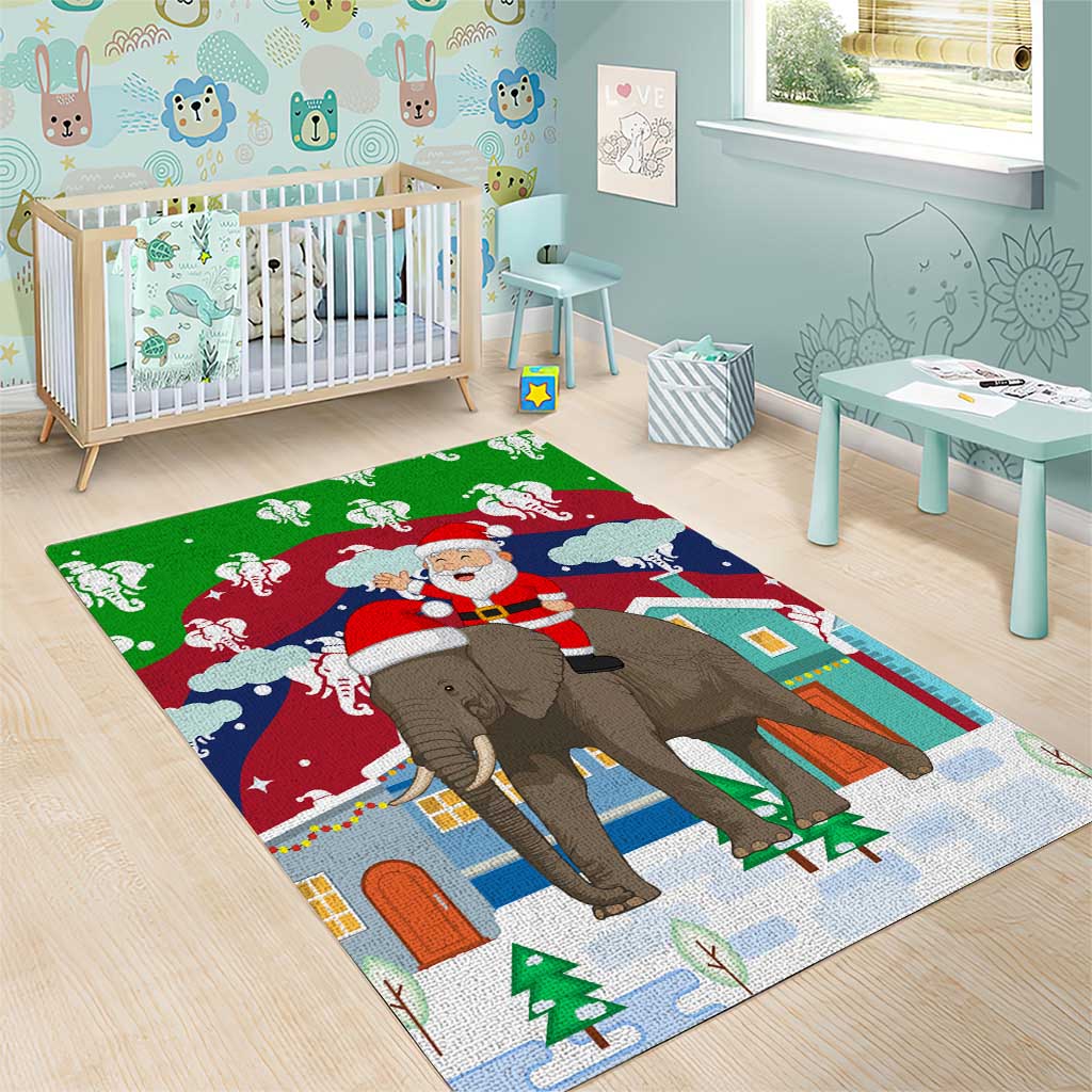 Laos Christmas Area Rug with Santa Riding Elephant and Festive Flag Pattern - Wonder Print Shop