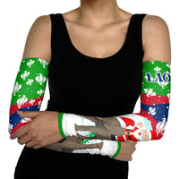Laos Christmas Arm Sleeves with Santa Riding Elephant and Festive Flag Pattern - Wonder Print Shop