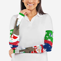 Laos Christmas Arm Sleeves with Santa Riding Elephant and Festive Flag Pattern - Wonder Print Shop