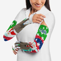Laos Christmas Arm Sleeves with Santa Riding Elephant and Festive Flag Pattern - Wonder Print Shop