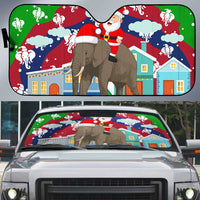 Laos Christmas Auto Sun Shade with Santa Riding Elephant and Festive Flag Pattern - Wonder Print Shop