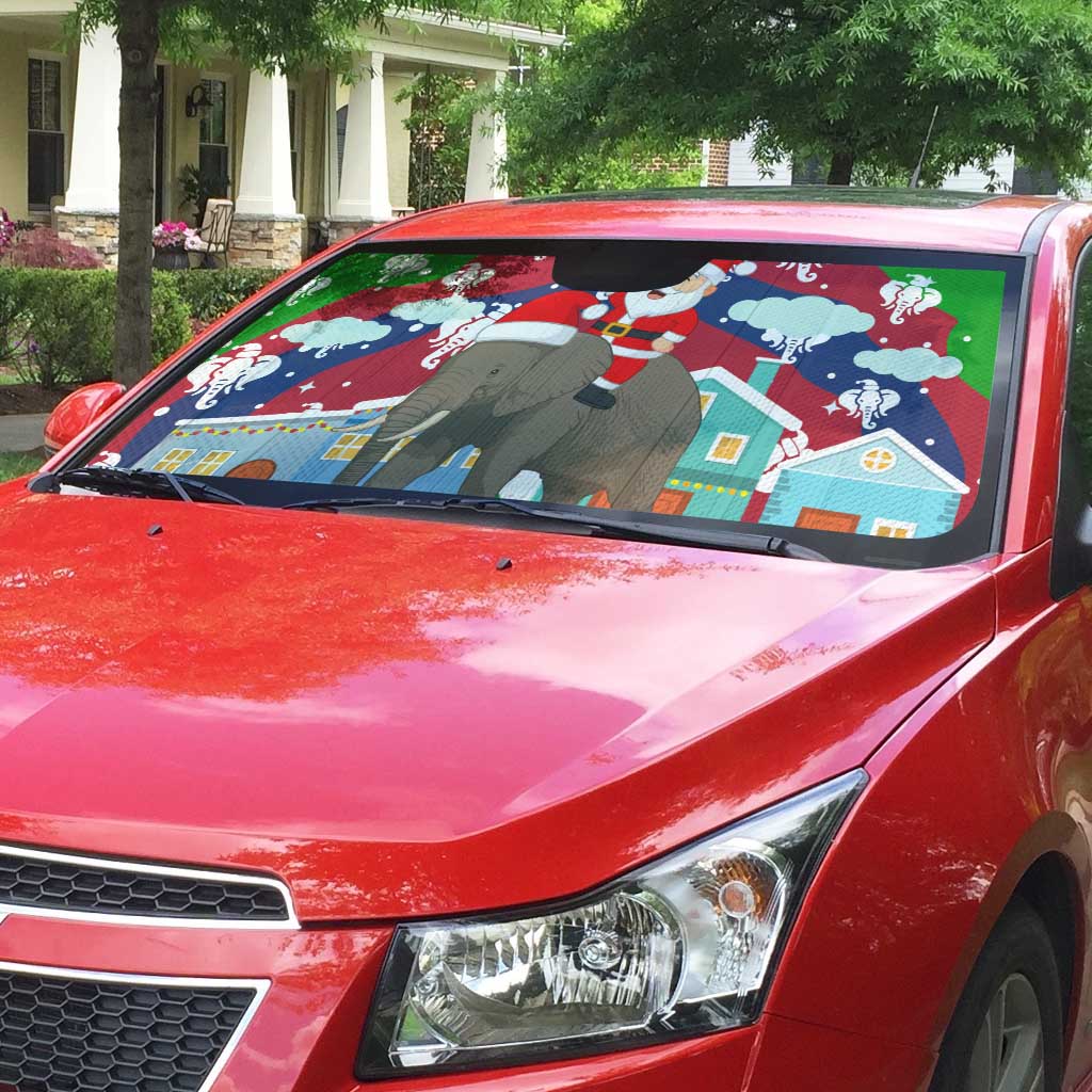 Laos Christmas Auto Sun Shade with Santa Riding Elephant and Festive Flag Pattern - Wonder Print Shop