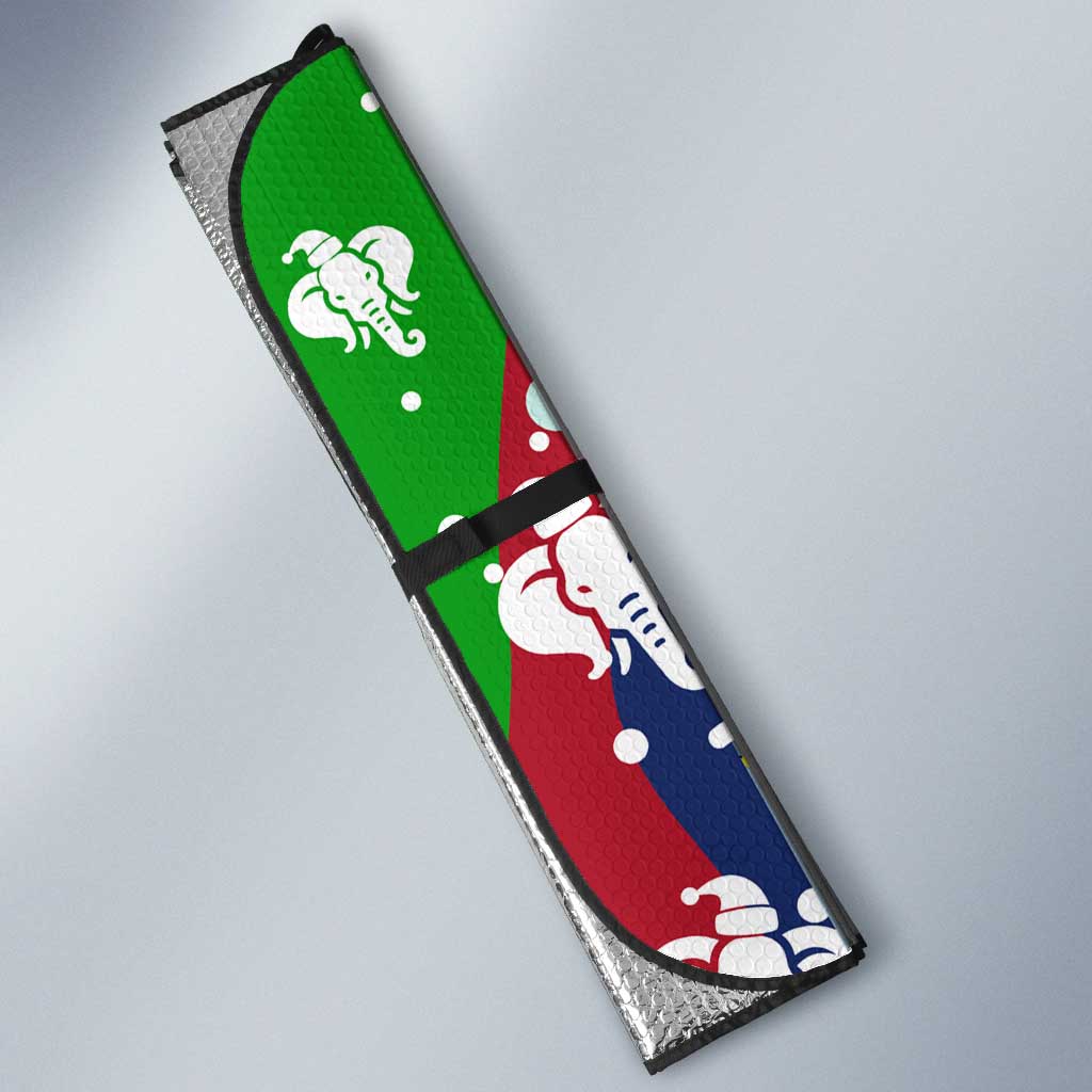 Laos Christmas Auto Sun Shade with Santa Riding Elephant and Festive Flag Pattern - Wonder Print Shop